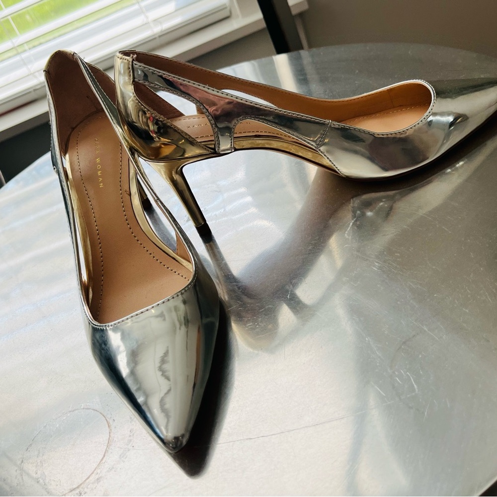 NWOT Mixed Metals Fall Trend! ZARA Silver/Gold 2.5" Pumps, Pointed Toes, Size 36
